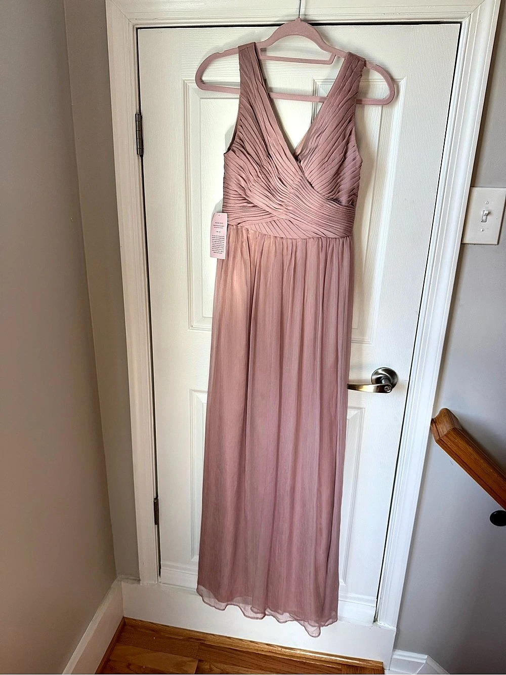 BHLDN Sleeveless V-Neck Pleated Chiffon Maxi Dress Pink Size S